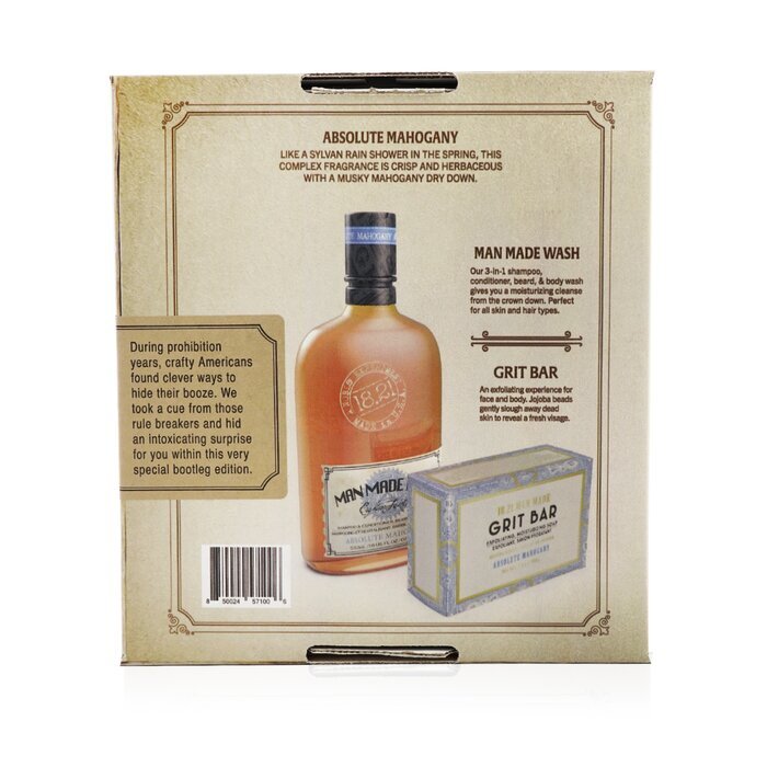 18.21 Man Made Book of Good Grooming Gift Set Volume 2: Absolute Mahogany (Wash 532ml + Grit Bar 198g ) 2pcs