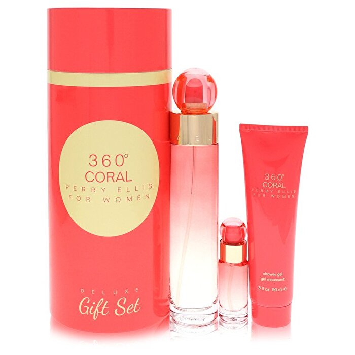 Perry Ellis 360 Coral Gift Set - 3.4 oz Eau de Parfum Spray + Mini Eau De Parfum Spray + 3 oz Shower Gel